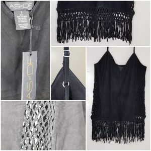 AS by DF Black Suede Laced Sides Camisole Size S